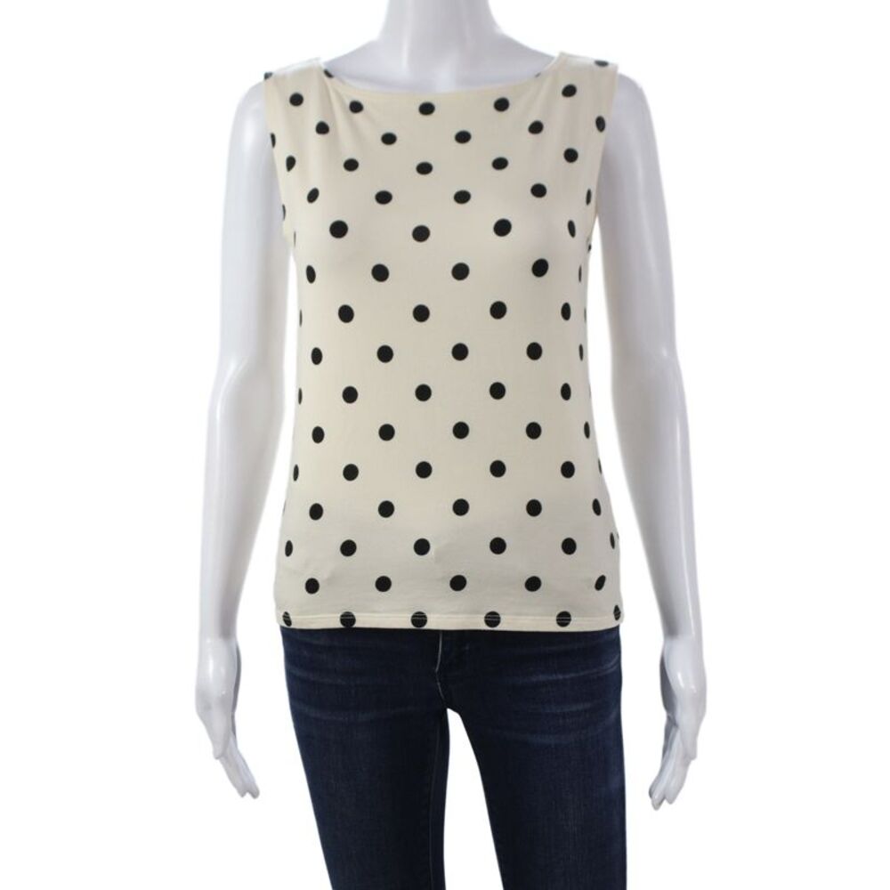Reformation Womens Beige Polka Dot Jersey Tank Round Neck Sleeveless Size L